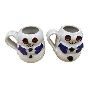 Snowman Barton Potteries Dresden Ohio Salt Glazed Stoneware Hot Cocoa Mug LOT 2